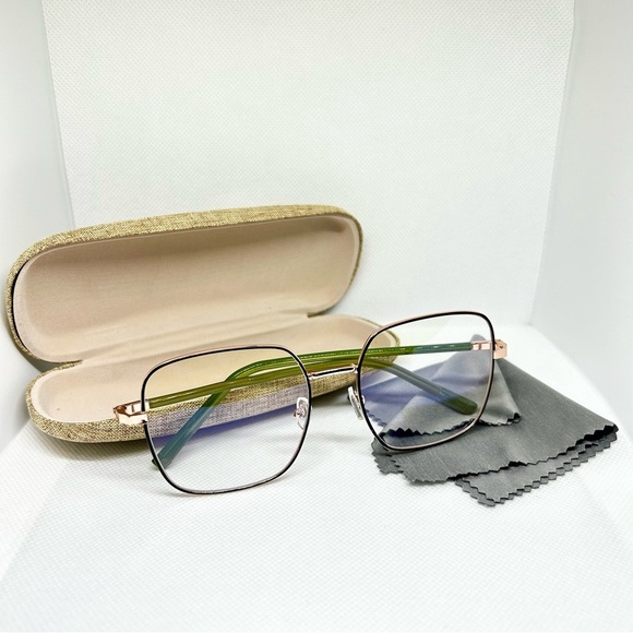 Rose Gold and Green Frame Blue Light Blocking Optical Glasses with Hard Case - Picture 2 of 4